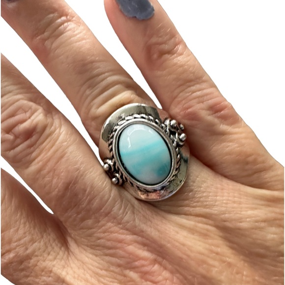 Vintage Look Silver and Sky Blue with White Center - Picture 1 of 6